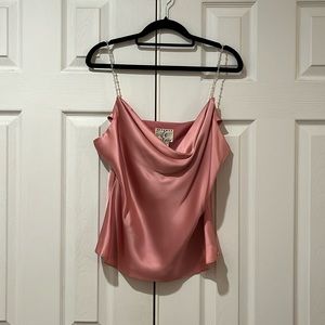 Size large pink silk cowl neck camisole with beaded straps from Ice.